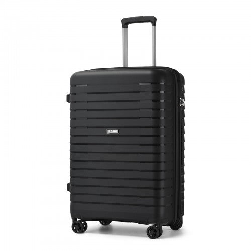 KSK2595 - Kono 24-Inch Hard Shell Scratch-Resistant PP Luggage with Cup Holder, TSA Lock & Expandable Design-Check-in Luggage For Travel - Black | Neil's Luggage Store