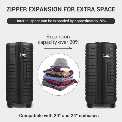 Kono 20 24 28 Inches Scratch Resistant Luggage Set With CupHolder TSA Lock Black | Neil's Luggage Store