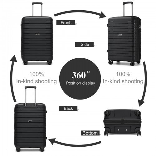 Kono 20 24 28 Inches Scratch Resistant Luggage Set With CupHolder TSA Lock Black | Neil's Luggage Store