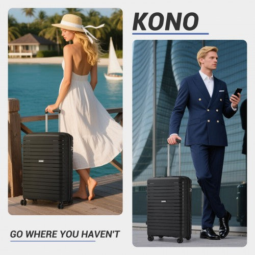 KSK2595 - Kono 24-Inch Hard Shell Scratch-Resistant PP Luggage with Cup Holder, TSA Lock & Expandable Design-Check-in Luggage For Travel - Black | Neil's Luggage Store