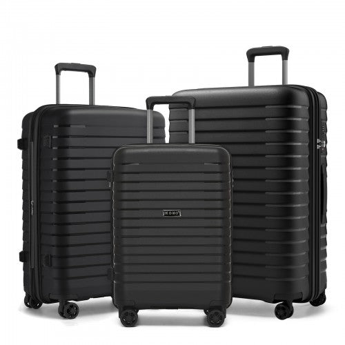 Kono 20 24 28 Inches Scratch Resistant Luggage Set With CupHolder TSA Lock Black | Neil's Luggage Store
