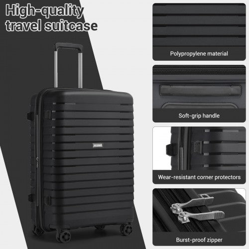 Kono 20 24 28 Inches Scratch Resistant Luggage Set With CupHolder TSA Lock Black | Neil's Luggage Store