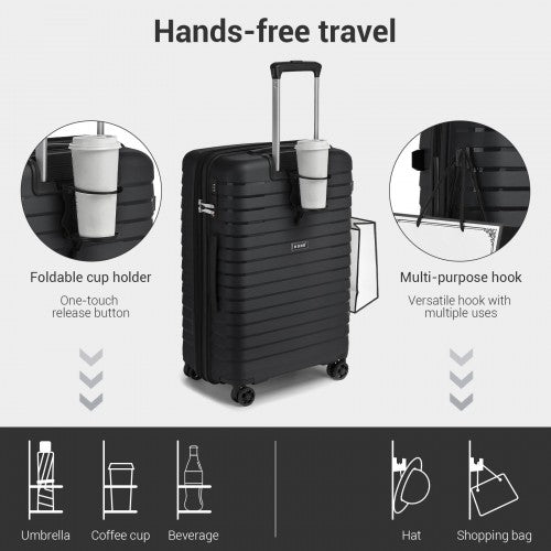 Kono 20 24 28 Inches Scratch Resistant Luggage Set With CupHolder TSA Lock Black | Neil's Luggage Store