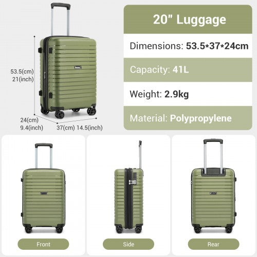 KSK2595 - Kono 20-Inch Hard Shell Scratch-Resistant PP Luggage with Cup Holder, TSA Lock & Expandable Design-Cabin Trolley For Travel - Green