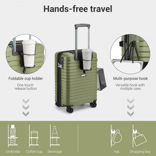 KSK2595 - Kono 20-Inch Hard Shell Scratch-Resistant PP Luggage with Cup Holder, TSA Lock & Expandable Design-Cabin Trolley For Travel - Green