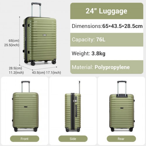 KSK2595 - Kono 24-Inch Hard Shell Scratch-Resistant PP Luggage with Cup Holder, TSA Lock & Expandable Design-Check-in Luggage For Travel - Green | Neil's Luggage Store
