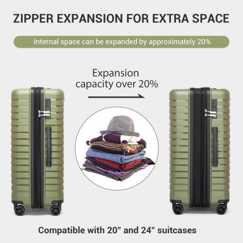 KSK2595 - Kono 24-Inch Hard Shell Scratch-Resistant PP Luggage with Cup Holder, TSA Lock & Expandable Design-Check-in Luggage For Travel - Green | Neil's Luggage Store