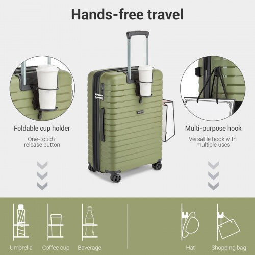 KSK2595 - Kono 24-Inch Hard Shell Scratch-Resistant PP Luggage with Cup Holder, TSA Lock & Expandable Design-Check-in Luggage For Travel - Green | Neil's Luggage Store