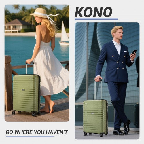 KSK2595 - Kono 24-Inch Hard Shell Scratch-Resistant PP Luggage with Cup Holder, TSA Lock & Expandable Design-Check-in Luggage For Travel - Green | Neil's Luggage Store