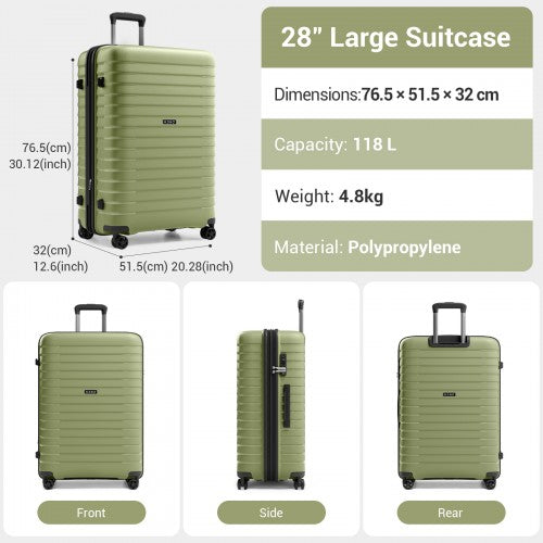 KSK2595 - Kono 28-Inch Hard Shell Scratch-Resistant PP Luggage with Cup Holder, TSA Lock & Expandable Design-Check-in Luggage For Travel - Green