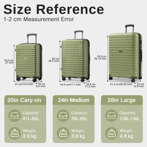 Kono 20 24 28 Inch Hard Shell Luggage Set Cup Holder TSA Lock Expandable Green | Neil's Luggage Store