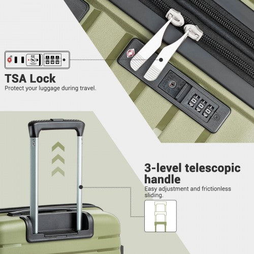 KSK2595 - Kono 24-Inch Hard Shell Scratch-Resistant PP Luggage with Cup Holder, TSA Lock & Expandable Design-Check-in Luggage For Travel - Green | Neil's Luggage Store
