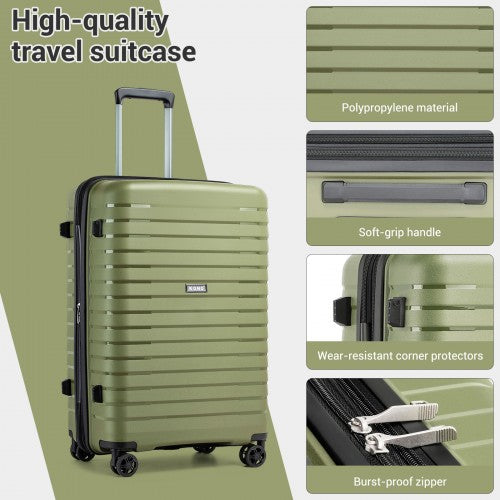 KSK2595 - Kono 24-Inch Hard Shell Scratch-Resistant PP Luggage with Cup Holder, TSA Lock & Expandable Design-Check-in Luggage For Travel - Green | Neil's Luggage Store