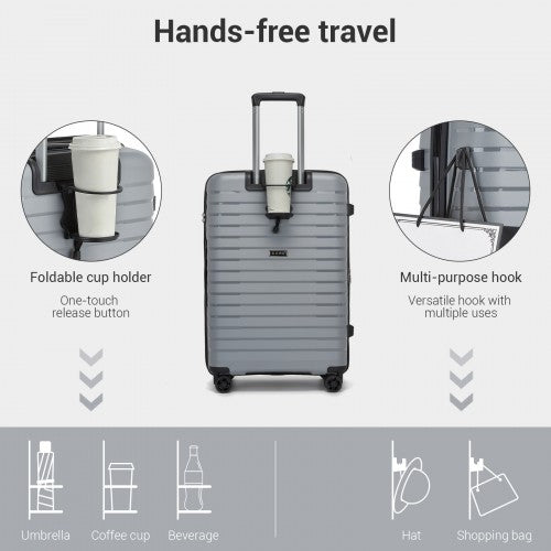 KSK2595 - Kono 20-Inch Hard Shell Scratch-Resistant PP Luggage with Cup Holder, TSA Lock & Expandable Design-Cabin Trolley For Travel - Grey | Neil's Luggage Store