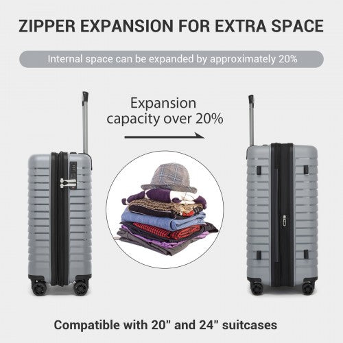 KSK2595 - Kono 20-Inch Hard Shell Scratch-Resistant PP Luggage with Cup Holder, TSA Lock & Expandable Design-Cabin Trolley For Travel - Grey | Neil's Luggage Store