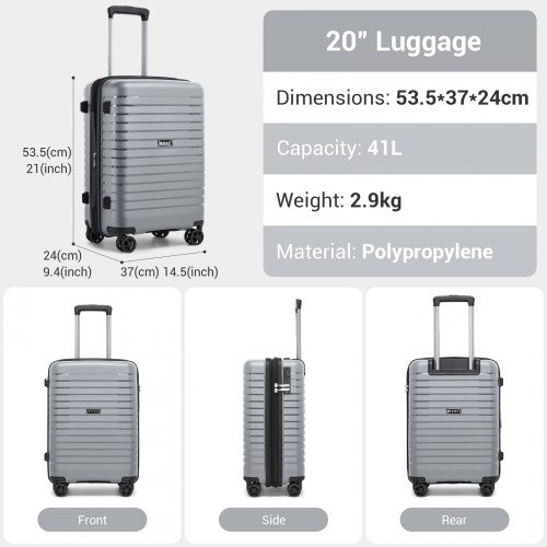 KSK2595 - Kono 20-Inch Hard Shell Scratch-Resistant PP Luggage with Cup Holder, TSA Lock & Expandable Design-Cabin Trolley For Travel - Grey | Neil's Luggage Store