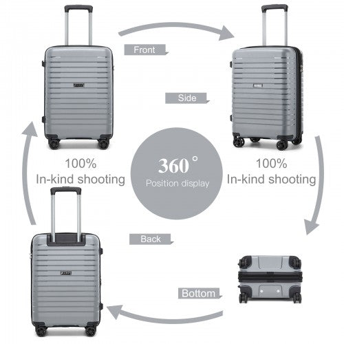 KSK2595 - Kono 20-Inch Hard Shell Scratch-Resistant PP Luggage with Cup Holder, TSA Lock & Expandable Design-Cabin Trolley For Travel - Grey | Neil's Luggage Store