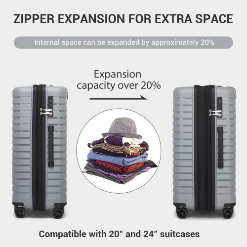 KSK2595 - Kono 24-Inch Hard Shell Scratch-Resistant PP Luggage with Cup Holder, TSA Lock & Expandable Design-Check-in Luggage For Travel - Grey | Neil's Luggage Store