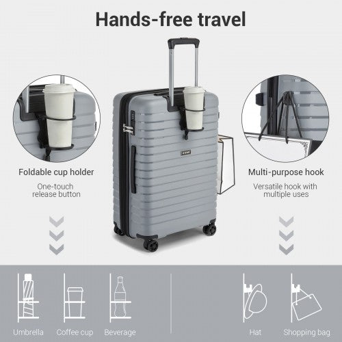 KSK2595 - Kono 24-Inch Hard Shell Scratch-Resistant PP Luggage with Cup Holder, TSA Lock & Expandable Design-Check-in Luggage For Travel - Grey | Neil's Luggage Store