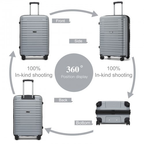 KSK2595 - Kono 24-Inch Hard Shell Scratch-Resistant PP Luggage with Cup Holder, TSA Lock & Expandable Design-Check-in Luggage For Travel - Grey | Neil's Luggage Store