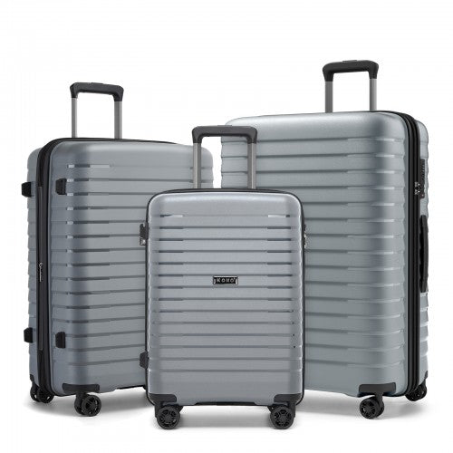 Kono 20 24 28 Inch Hard Shell Luggage Set Cup Holder TSA Lock Expandable Grey | Neil's Luggage Store