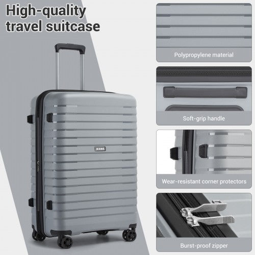 KSK2595 - Kono 24-Inch Hard Shell Scratch-Resistant PP Luggage with Cup Holder, TSA Lock & Expandable Design-Check-in Luggage For Travel - Grey | Neil's Luggage Store