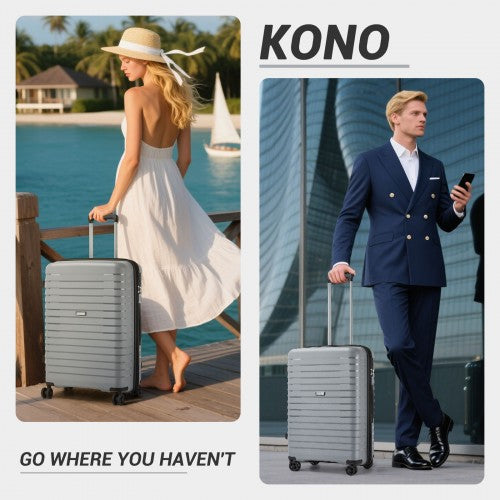 KSK2595 - Kono 24-Inch Hard Shell Scratch-Resistant PP Luggage with Cup Holder, TSA Lock & Expandable Design-Check-in Luggage For Travel - Grey | Neil's Luggage Store