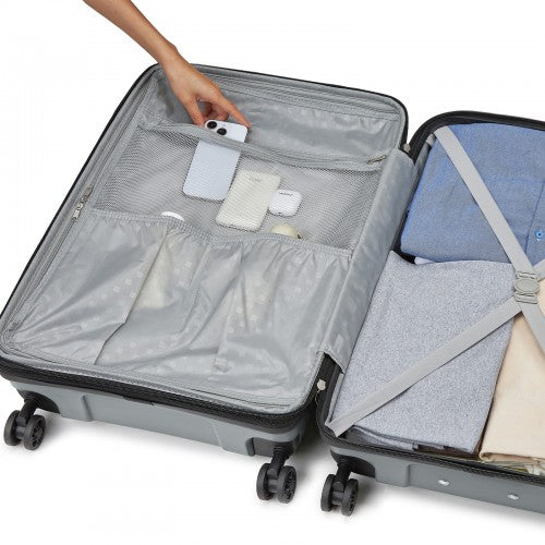 KSK2595 - Kono 24-Inch Hard Shell Scratch-Resistant PP Luggage with Cup Holder, TSA Lock & Expandable Design-Check-in Luggage For Travel - Grey | Neil's Luggage Store