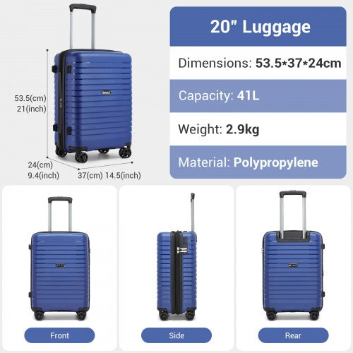 KSK2595 - Kono 20-Inch Hard Shell Scratch-Resistant PP Luggage with Cup Holder, TSA Lock & Expandable Design-Cabin Trolley For Travel - Navy | Neil's Luggage Store