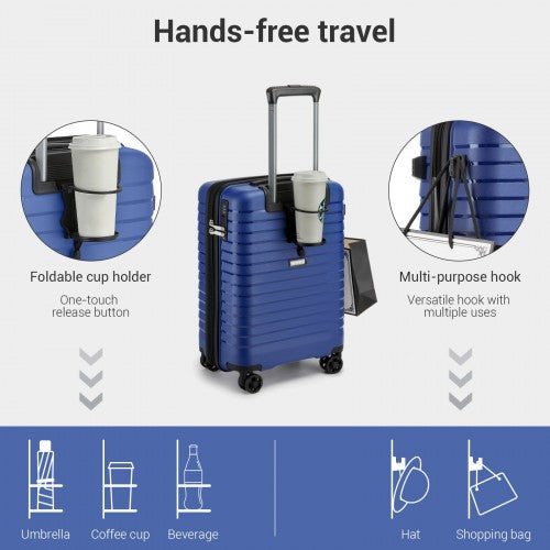 KSK2595 - Kono 20-Inch Hard Shell Scratch-Resistant PP Luggage with Cup Holder, TSA Lock & Expandable Design-Cabin Trolley For Travel - Navy | Neil's Luggage Store