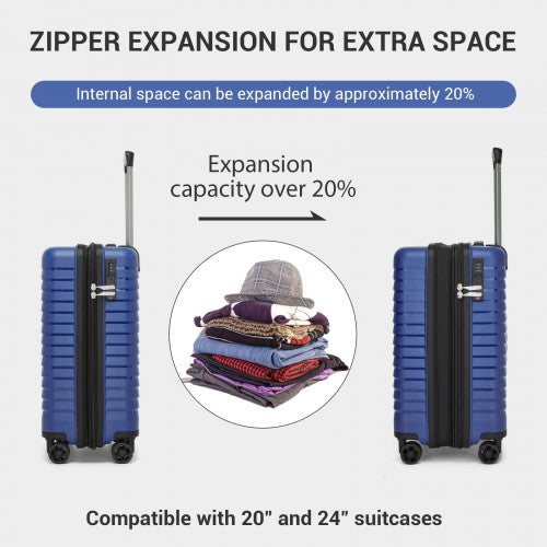 KSK2595 - Kono 20-Inch Hard Shell Scratch-Resistant PP Luggage with Cup Holder, TSA Lock & Expandable Design-Cabin Trolley For Travel - Navy | Neil's Luggage Store