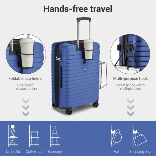 KSK2595 - Kono 24-Inch Hard Shell Scratch-Resistant PP Luggage with Cup Holder, TSA Lock & Expandable Design-Check-in Luggage For Travel - Navy