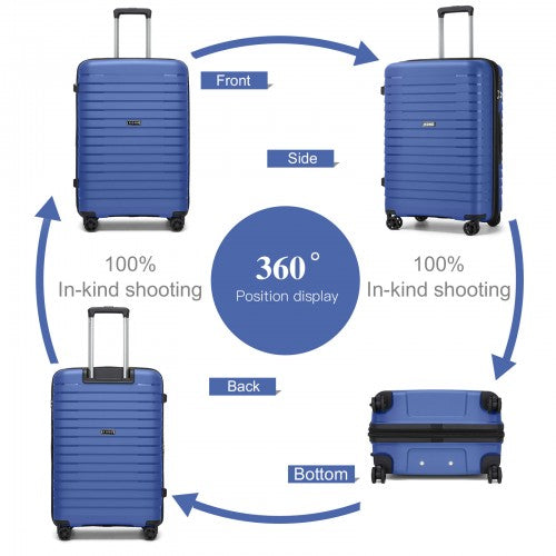KSK2595 - Kono 24-Inch Hard Shell Scratch-Resistant PP Luggage with Cup Holder, TSA Lock & Expandable Design-Check-in Luggage For Travel - Navy