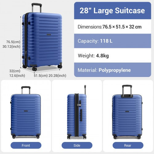 KSK2595 - Kono 28-Inch Hard Shell Scratch-Resistant PP Luggage with Cup Holder, TSA Lock & Expandable Design-Check-in Luggage For Travel - Navy | Neil's Luggage Store
