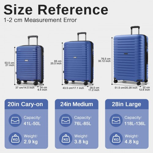 Kono 20 24 28 Inch Hard Shell Luggage Set Cup Holder Expandable TSA Lock Navy | Neil's Luggage Store