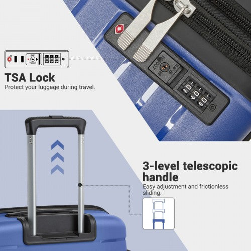 KSK2595 - Kono 20-Inch Hard Shell Scratch-Resistant PP Luggage with Cup Holder, TSA Lock & Expandable Design-Cabin Trolley For Travel - Navy | Neil's Luggage Store