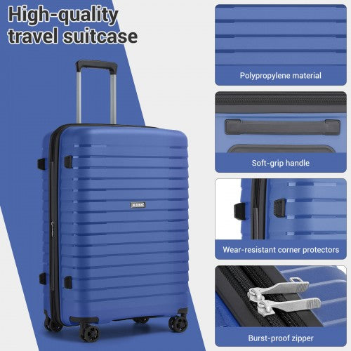 KSK2595 - Kono 20-Inch Hard Shell Scratch-Resistant PP Luggage with Cup Holder, TSA Lock & Expandable Design-Cabin Trolley For Travel - Navy | Neil's Luggage Store