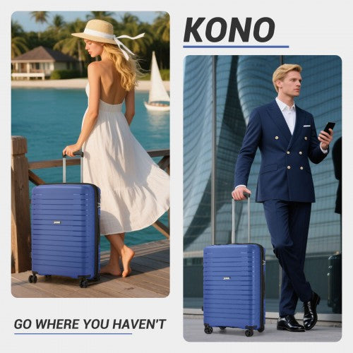 KSK2595 - Kono 24-Inch Hard Shell Scratch-Resistant PP Luggage with Cup Holder, TSA Lock & Expandable Design-Check-in Luggage For Travel - Navy