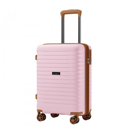 KSK2595 - Kono 20-Inch Hard Shell Scratch-Resistant PP Luggage with Cup Holder, TSA Lock & Expandable Design-Cabin Trolley For Travel - Pink and Brown | Neil's Luggage Store