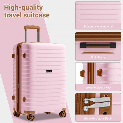 KSK2595 - Kono 20-Inch Hard Shell Scratch-Resistant PP Luggage with Cup Holder, TSA Lock & Expandable Design-Cabin Trolley For Travel - Pink and Brown