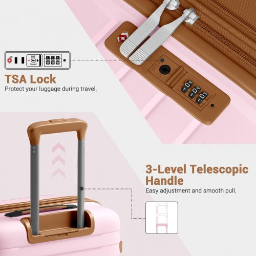 KSK2595 - Kono 20-Inch Hard Shell Scratch-Resistant PP Luggage with Cup Holder, TSA Lock & Expandable Design-Cabin Trolley For Travel - Pink and Brown