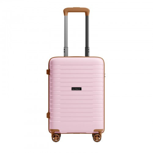 KSK2595 - Kono 20-Inch Hard Shell Scratch-Resistant PP Luggage with Cup Holder, TSA Lock & Expandable Design-Cabin Trolley For Travel - Pink and Brown