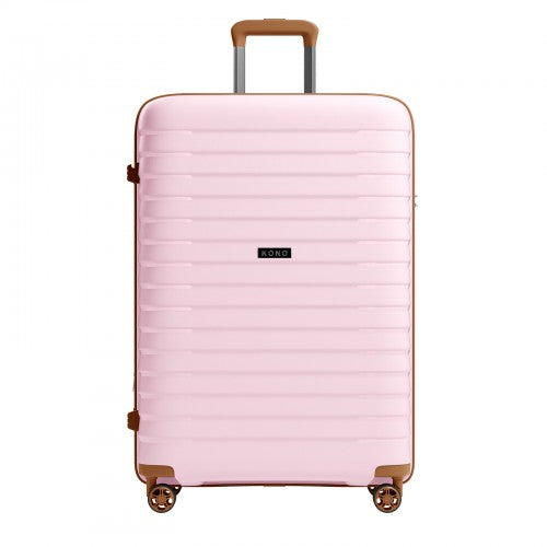 KSK2595 - Kono 28-Inch Hard Shell Scratch-Resistant PP Luggage with Cup Holder, TSA Lock & Expandable Design-Check-in Luggage For Travel - Pink and Brown