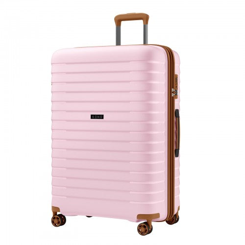 KSK2595 - Kono 28-Inch Hard Shell Scratch-Resistant PP Luggage with Cup Holder, TSA Lock & Expandable Design-Check-in Luggage For Travel - Pink and Brown | Neil's Luggage Store