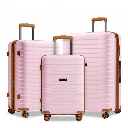 Kono 20 24 28 Inch Hard Shell Luggage Set with Cup Holder TSA Lock Pink Brown | Neil's Luggage Store