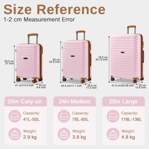 Kono 20 24 28 Inch Hard Shell Luggage Set with Cup Holder TSA Lock Pink Brown | Neil's Luggage Store