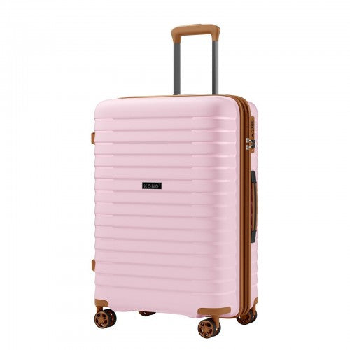 KSK2595 - Kono 24-Inch Hard Shell Scratch-Resistant PP Luggage with Cup Holder, TSA Lock & Expandable Design-Check-in Luggage For Travel - Pink and Brown | Neil's Luggage Store