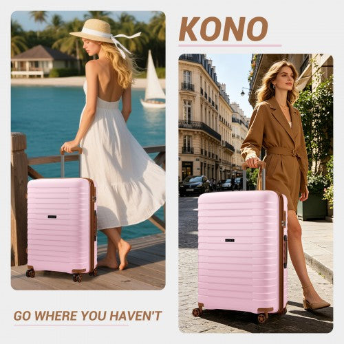 KSK2595 - Kono 24-Inch Hard Shell Scratch-Resistant PP Luggage with Cup Holder, TSA Lock & Expandable Design-Check-in Luggage For Travel - Pink and Brown | Neil's Luggage Store