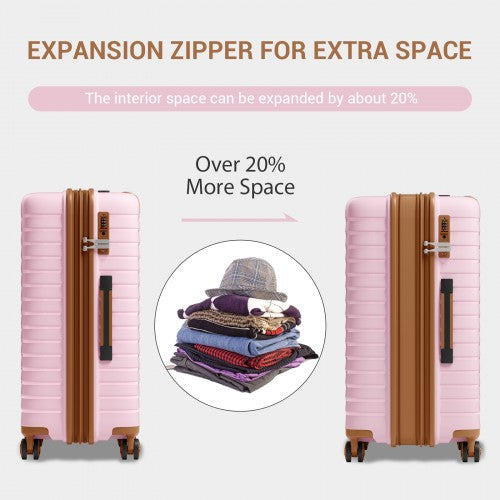 KSK2595 - Kono 28-Inch Hard Shell Scratch-Resistant PP Luggage with Cup Holder, TSA Lock & Expandable Design-Check-in Luggage For Travel - Pink and Brown