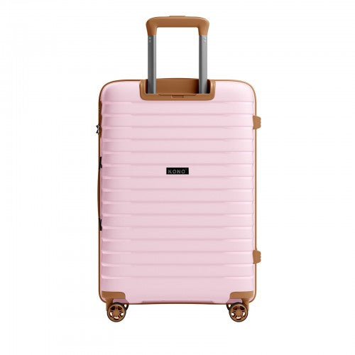 Kono 20 24 28 Inch Hard Shell Luggage Set with Cup Holder TSA Lock Pink Brown | Neil's Luggage Store